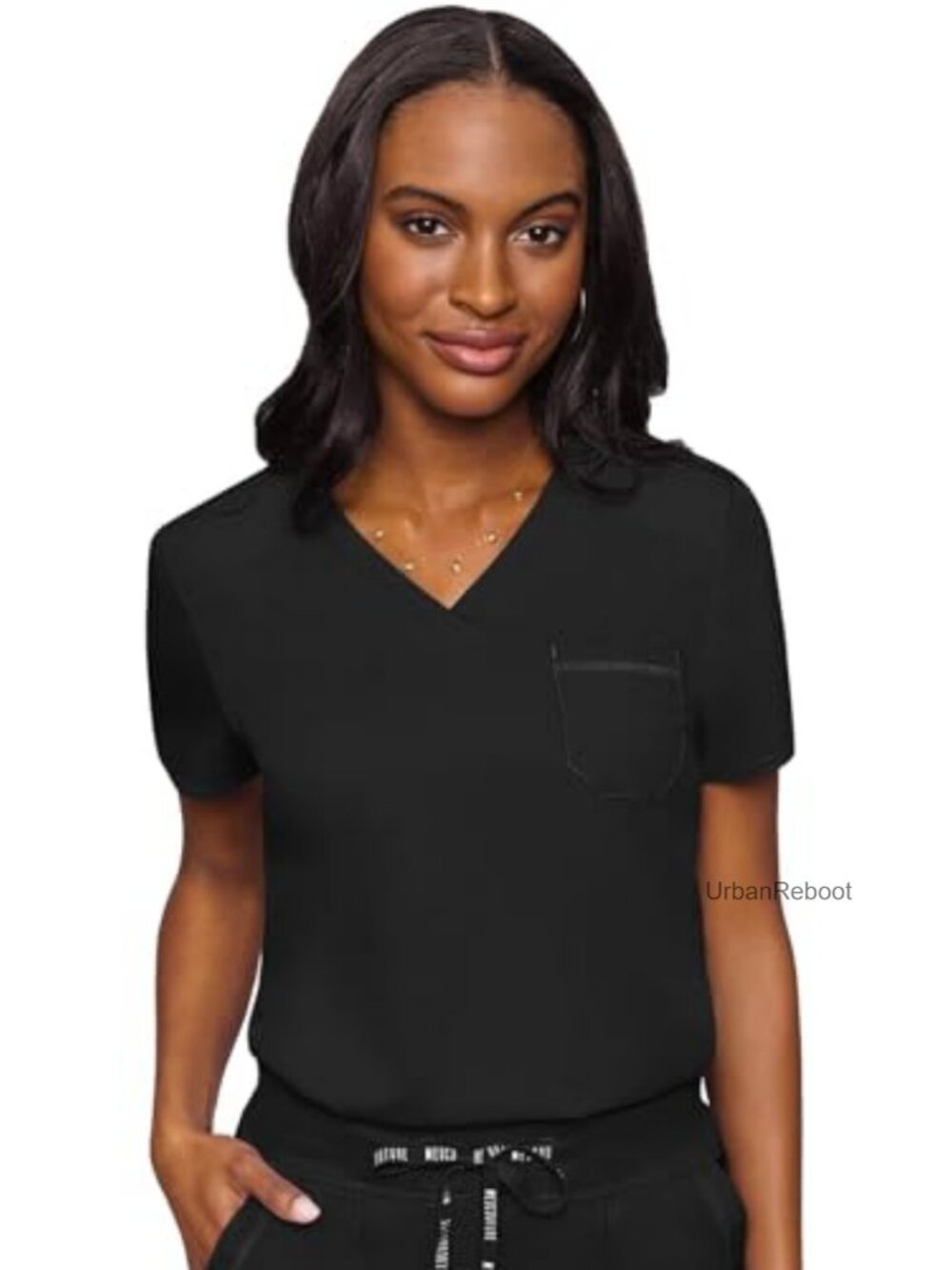 Med Couture Touch V-Neck Scrub Top Tuck-In Chest Pocket Bungee Loop